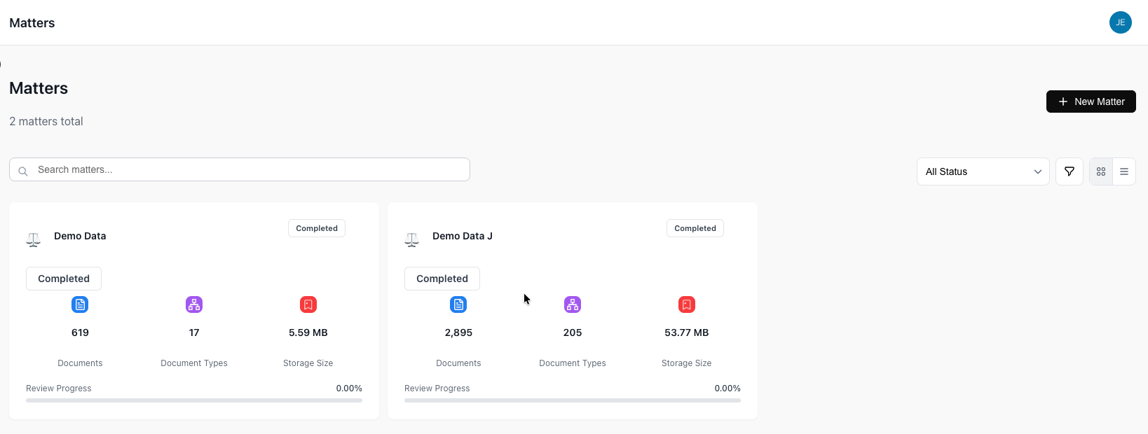 Matter management workspace